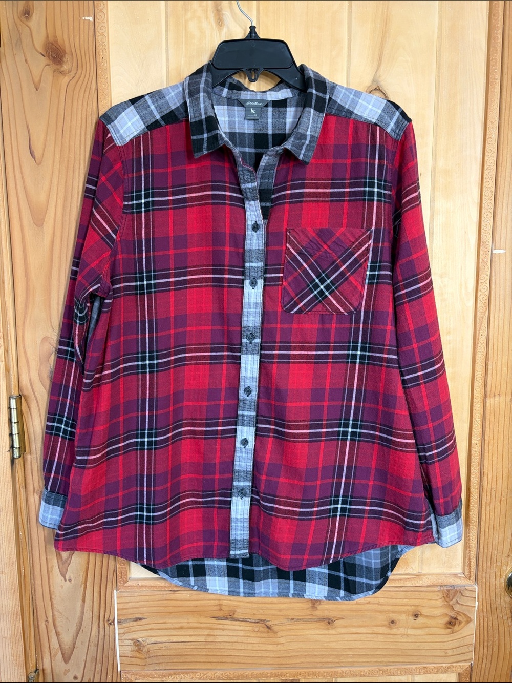 Eddie Bauer Women’s Red and Gray Plaid Button-Down Shirt